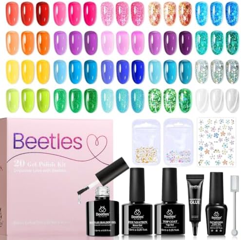 Beetles Jelly Gel Nail Polish Set, 20 Colors Neon Rainbow Soak Off Gel by beetlesGelPolish