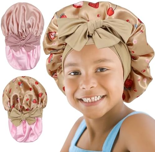 2 PCS Kids Bonnet for Girls Double Layer Satin Bonnet for Child3-12Y by SAYMRE