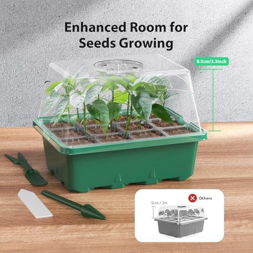 Seed Starter Tray, 10PCS Seed Starter Kit, Seedling Starter Trays with Heightened Lids for Seed Staring, Indoor Gardening Plant Germination Trays (12 Cells per Tray) Green - Image 4