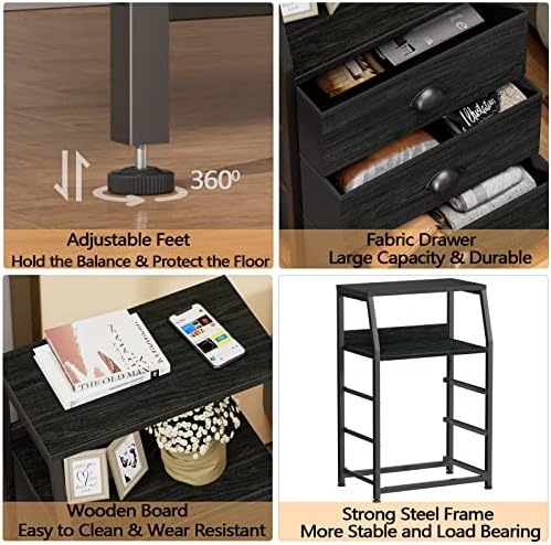 Furnulem Black Night Stand, Small Bedside Table for with 3 Fabric Drawers - Image 6