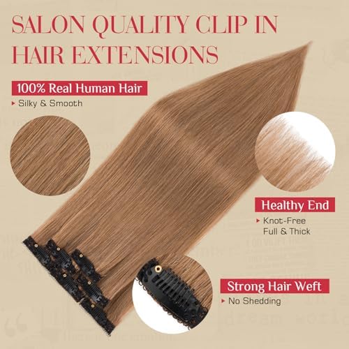 Rich Choices Real Human Hair Clip In Extensions-6 Pcs Single Clip Design-100% Remy Hairs Invisible Clip in Extensions for Thin Hair-Seamless Hairpieces for Women/Men-16 Inches #6 Light Brown - Image 3