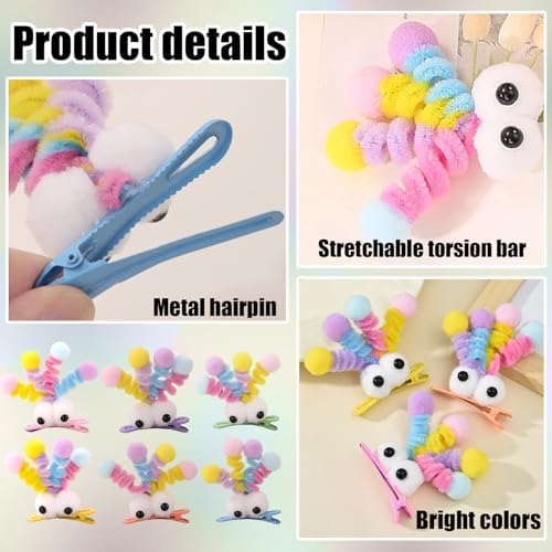 MIUPOO Fluffy Pom Poms Hair Clips,Crazy Hair Day Accessories for Girls,Quirky Little Monster Barrettes,Plush Duckbill Hairpins Hair Barrettes,Party Modeling Hair Accessories,6 colors,6 Pairs. - Image 3