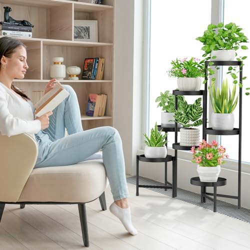 iDavosic.ly Plant Stand Indoor Outdoor, 7 Tier Metal Corner Shelf, Black - Image 6