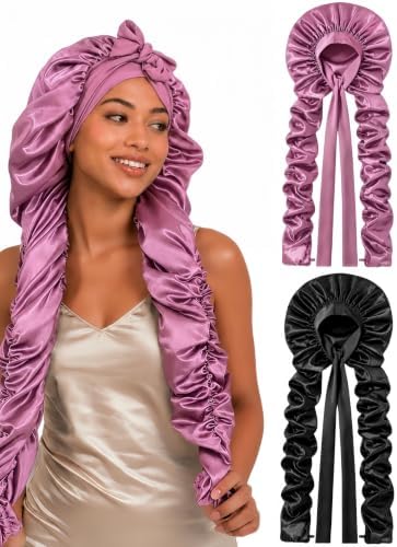 Double Layer Slik Like Satin Bonnet, 33-43" XXL Bonnet for Braids Long Hair by Kemispary