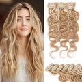 Rich Choices Clip In Hair Extension Real Human Hair-Wave/Curly 6 Pcs Single Clip Hairs Extension for Women-Invisible Mini Clips in Hairpieces-18 Inch #6P613R Light Brown Highlight Bleach Blonde by RichChoices