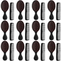 Nuogo 24 Pcs Mini Wet Hair Brush Combs Set Travel Detangling Soft Bristles Wet Dry Kids Hair Brush 12 Detangler Small Brushes 12 Plastic Combs for Baby(Black) by Nuogo