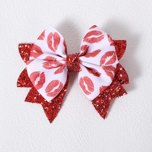 Glitter Valentines Hair Bows 2pcs 3.5" Red Lip Ribbon Dressy Bow Alligator Clips for Toddler Teen Girls Women Valentine Wedding Party outfit Decor Accessory Birthday Favor Gift - Image 6