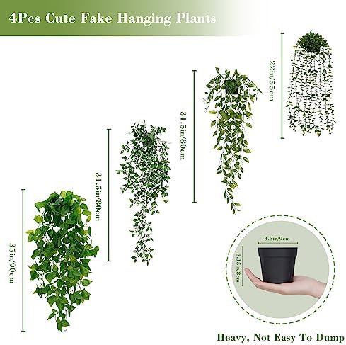 BLEUM CADE Fake Hanging Plants Mixed Set, 4pcs Artificial Hanging Plant, Faux Hanging Potted Plants Greenery for Wall Shelf Home Living Room Indoor Outdoor Decor - Image 7