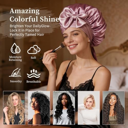 Silk Bonnet for Women, Satin Bonnet for Sleeping, Large Sleep Cap with Elastic Tie Band for Curly Hair, Pink - Image 6