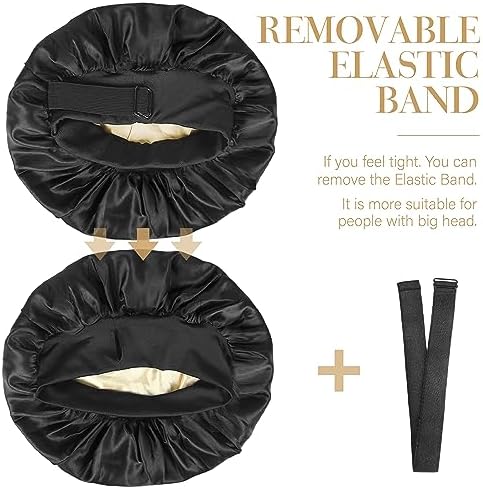 Double Layer Adjustable Satin Bonnets for Sleeping Women (Black and Wine) - Image 2