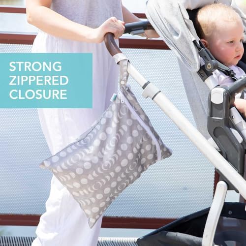Bumkins Waterproof Wet Dry Bag for Baby, Travel, Swim Suit, Cloth Diapers, Pump Parts, Pool, Beach, Gym Clothes, Toiletry, Hook to Stroller, Daycare, Zipper Reusable Wetdry Packing Pouch, Lunar Gray - Image 3