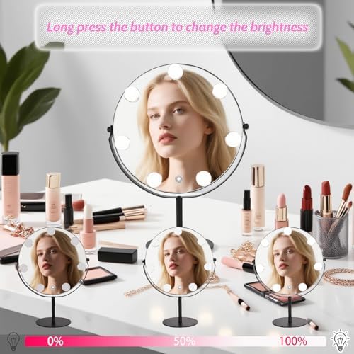 Hollywood Vanity Mirror with Lights, 11.8"x17" Lighted Makeup Mirror for Desk with 7 Led Bulbs, 3 Lighting Modes, Dimmable Light,360° Rotation for College Dorm, Bedroom & Dressing Room (BLACK) - Image 4