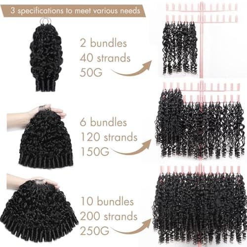 Burmese Curly Human Crochet Hair for Women Pre-looped 40 Strands Pre-separated Feather Crochet Human Hair Bundles 22 Inch 50g Invisible Lightweight Natural Black - Image 2