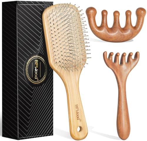 BFWood Gua Sha Hair Brush Set, Metal Bristle Brush & Scalp Massage Combs by BFWood