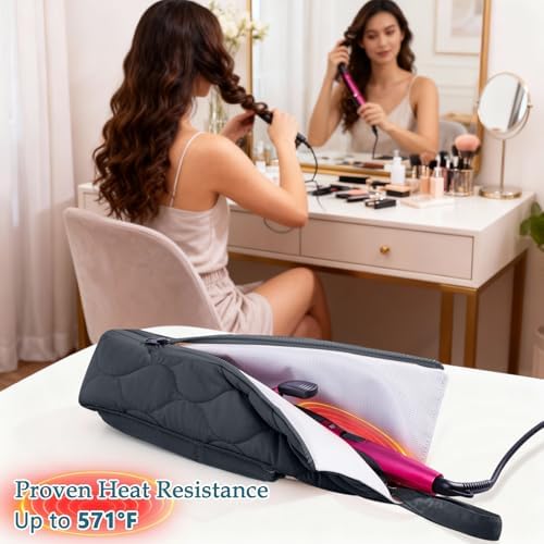 Heat Resistant Hair Tool Organizer Bag with Hanging Loop, Portable Travel Case for Flat Irons, Curling Irons, Hair Straighteners & Hot Styling Tools, 13.5" Heat-Proof Storage Cover with 2 Pockets - Image 5