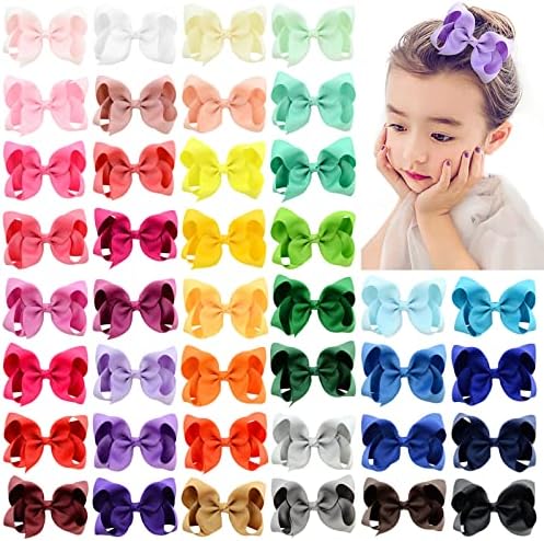 40PCS 4.5 Inch Hair Bows for Girls Grosgrain Ribbon Toddler Hair Accessories with Alligator Clips for Toddlers Baby Girls Kids by YHXXYLEN