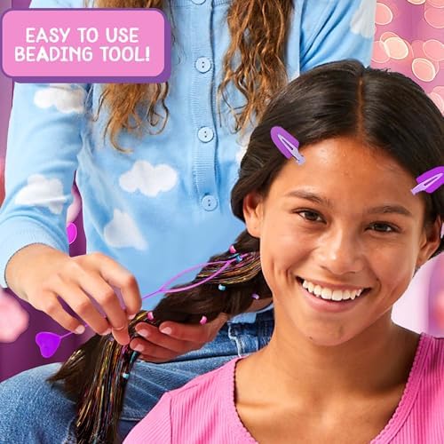 Just My Style Tinsel Hair Stylist Studio, Fairy Hair Tinsel Kit, 9 Colorful Tinsel Strands & Hair Beading Tool, Hair Extensions for Kids, Fun Hair Accessories for Teens, Great Gifts for Preteens - Image 3
