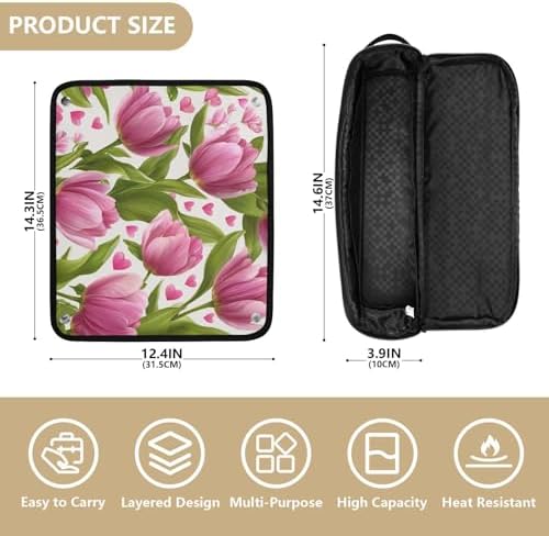 Hair Tools Travel Bag with Heat Resistant Mat Detachable 2-in-1 Curling Iron Travel Case Hot Tools Organizer for Straightener Flat Iron Pink Fresh Tulips and Hearts - Image 4