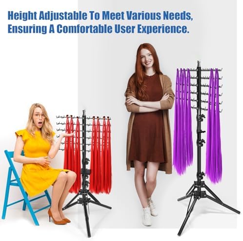 Moricher Braiding Hair Rack 120 Hooks Adjustable Tripod Stand 16-62 Inch, Metal Hair Braiding Rack Stand for Salon Station Styling & Weave Holder Organizer - Image 5
