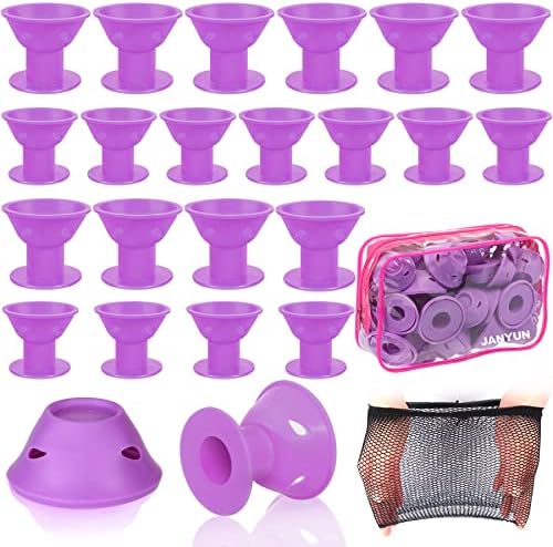JANYUN 40Pcs Purple Hair Rollers,Silicone Heatless Curlers for Women Girl by JANYUN