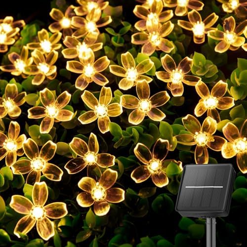 Brightown 60 LED Solar String Lights Flower Outdoor Waterproof Fairy Lights for Garden Yard Fence Patio Christmas Tree Wedding Party Decor, Warm White by Brightown