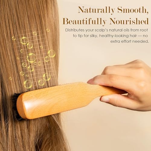 4PCS Boar Bristle Hair Brush Comb Set for Women Men Kid, Soft Natural Slick Back Hair Brush for Thin & Fine Hair, Travel Bag & Spa Headband Included - Image 3