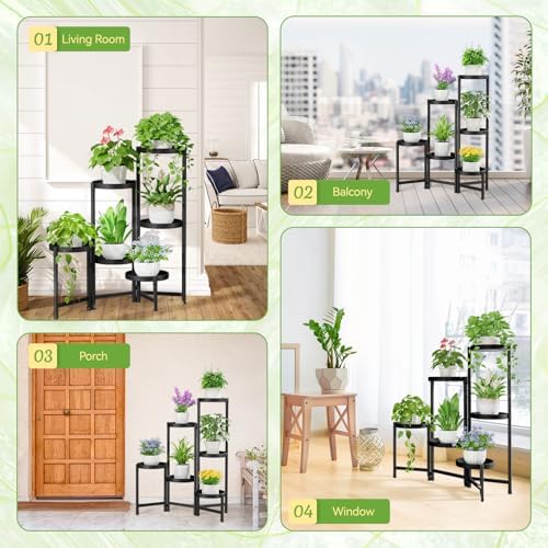 iDavosic.ly Plant Stand Indoor Outdoor, 6 Tier Metal Corner Shelf, Black - Image 4