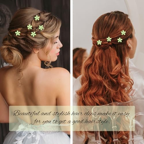 YISSION Bright Green Mini Flower Hair Clips for Women & Girls, 20Pcs Glitter Floral Hair Barrettes with Crystal, Vibrant Hair Accessories for Wedding Prom Party Daily Hairstyling - Image 2