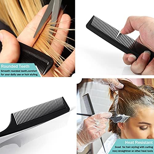 6 Pieces Carbon Fiber Hair Combs Set, General Styling Grooming Combs, Anti Static Heat Resistant Hairdressing Comb, Fine and Wide Tooth Hair Barber Rat Tail Comb - Image 5