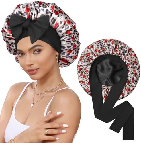 CHLINS Double Layer Satin Bonnet for Sleeping, Hair Bonnet for Curly Hair by CHLINS