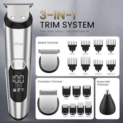 Ufree 3-in-1 Beard Trimmer for Men, IPX6 Waterproof Electric Razor Shaver - Image 4