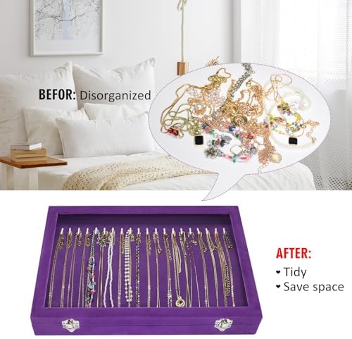 Vicoter 20 Hooks Necklace Organizer,Velvet Necklace Holder Tray with Lid - Image 5
