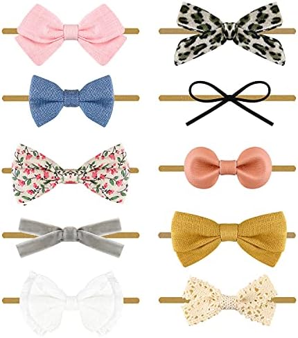 BQUBO Baby Girl Headbands with Bows Nylon Hairbands Handmade Hair Accessories for Newborn Infant Toddlers 10 Pack by DRESHOW