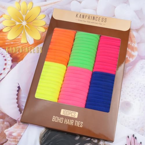 Kanprincess Neon Nylon Hair Ties, 100PCS No-Damage Soft Bands for Women - Image 7