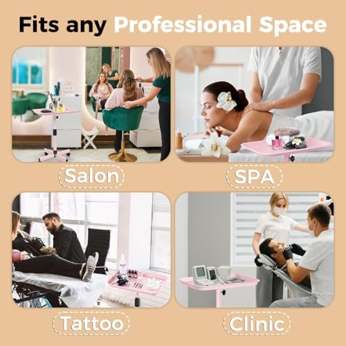 36" Salon Tray on Wheels Pink, Adjustable Height Tattoo Tray Cart - Image 6