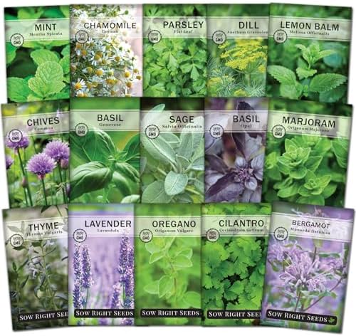 Sow Right Seeds - 15 Herb Seed Collection for Planting Indoor Herbs Garden by SowRightSeeds
