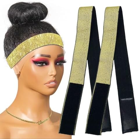2 Pcs Elastic Gold Lace Melting Bands - Wig Band for Lace Fronts, Edge Wrap to Lay Edges (Pack of 2) by Atimiaza