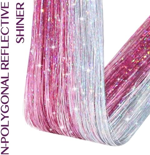 IDN BEAUTY Hair Tinsel Clip In Mixed Pink Silver Sparkle Hair Extensions 24 Inch 12pcs - Image 5
