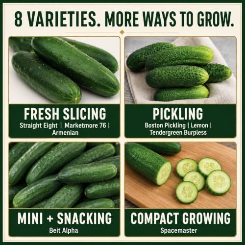 Gardeners Basics Cucumber Seeds for Planting, 8 Heirloom Variety Pack - Image 3