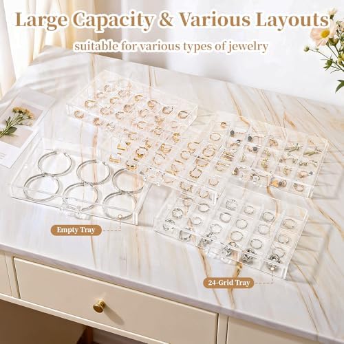 Ewen 5 Drawer Large Jewelry Organizer Box, Clear Acrylic 24-grid Jewelry Storage Boxes with Empty Jewelry Tray, Display Case for Rings, Necklaces, Bracelets and Hair Accessories, Gift for Mother Wife - Image 3
