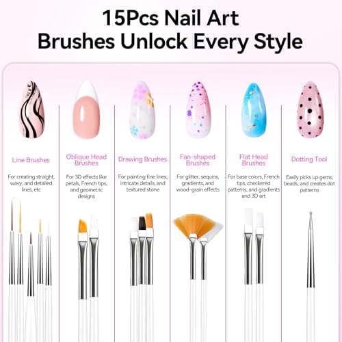 Makartt Nail Art Tools: Complete Press on Nails Design Kit with Nail Tips Almond 30pcs, Liner Brushes, Stronger Magnetic Stand, Solid Base, Pre-Cut Adhesive Tabs for Beginners Home & Salon DIY Use - Image 6