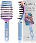 HIPPIH Boar Bristle Hair Brush Set of 2, Detangling Smoothing for Wet & Dry by HIPPIH