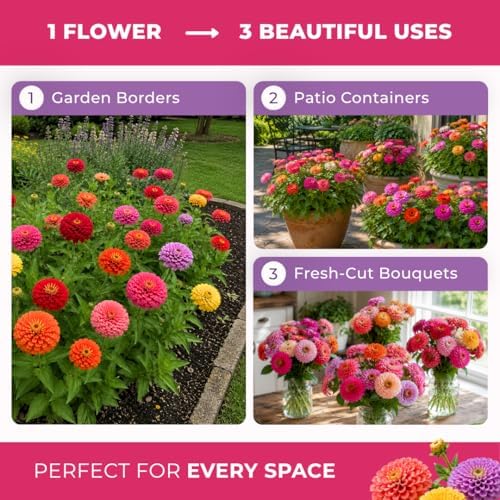 1000+ Zinnia Dahlia Seeds for Planting 2026, Double Dahlia Zinnia Elegans Seeds, Heirloom Non-GMO Mixed Color Annual Flower Seeds for Cut Flower Gardens, Borders & Containers - Image 7