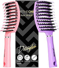 Hair Brush,URTHEONE Detangling Hairbrush Boar Bristle Curved Vented Hair Brush for Women Men Kids Curly Thick Long Short Wet or Dry Hair, Faster Blow Drying (2Pack, Pink&Purple) by URTHEONE
