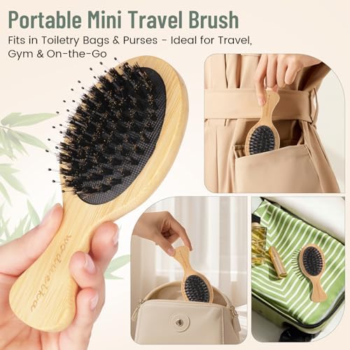 Boar Bristle Hair Brush Set, Bamboo Comb Set for Hair Growth - Image 4