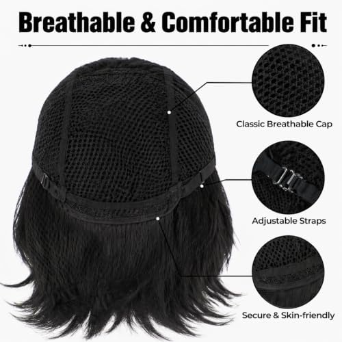 Short Black Bob Wig with Bangs for Women - Image 4