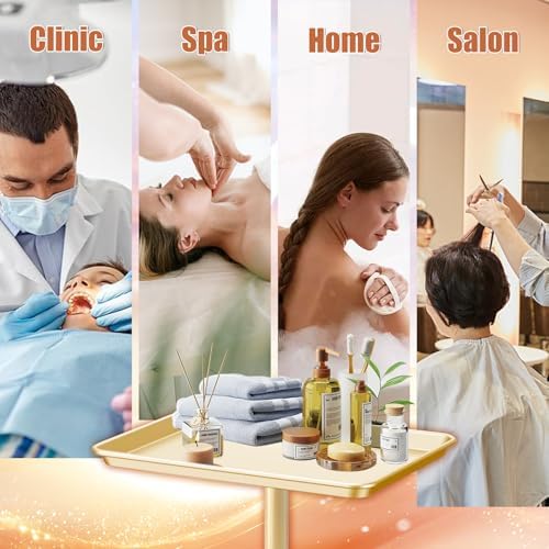 Salon Tray on Wheels, Champagne Gold Salon Rolling Tray, Adjustable Height - Image 7
