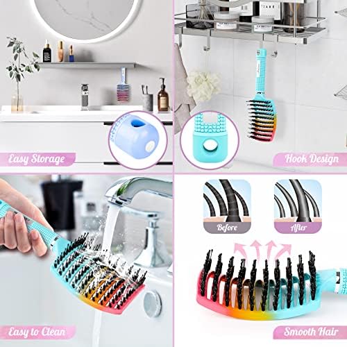Boar Bristle Hair Brush, Curved Vented Detangler Brush Faster Blow Drying, Paddle Detangling Brush for Women Men Kids Wet Dry Long Curly Thick Straight Hair, Make Hair Shiny and Healthier(Green+Blue) - Image 7