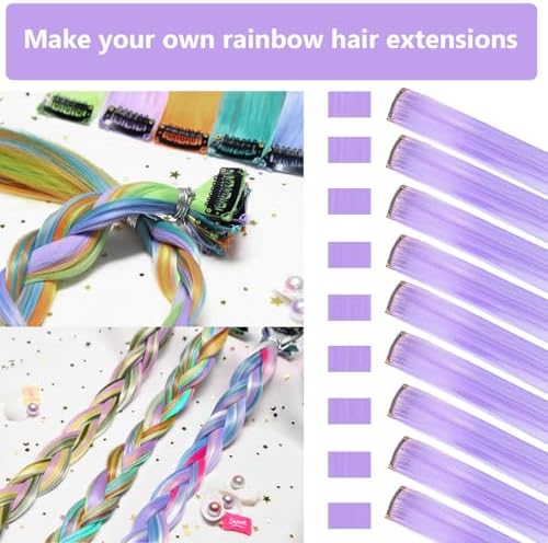 Purple Hair Extensions Clip in Color Hairpieces 14 PCS Light Purple - Image 2