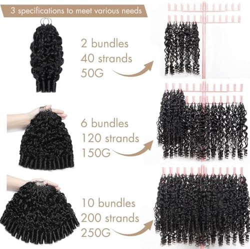 Burmese Curly Crochet Human Hair 150g Knotless Pre-Separated 120 Strands Lightweight Feather Crochet Human Hair Bundles 16inch Invisible Human Crochet Hair For Black Women Natural Black - Image 2